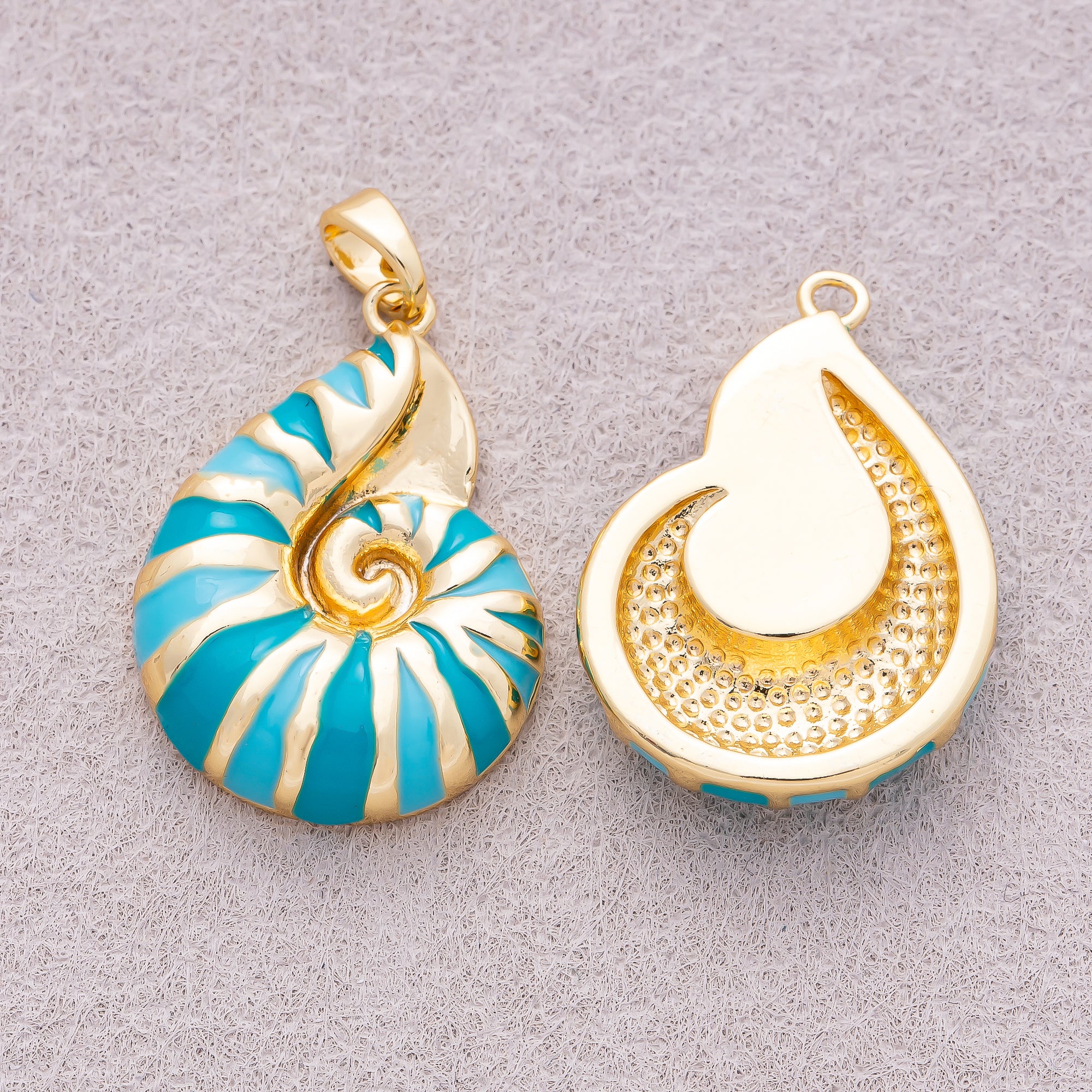 16K Gold Plated Blue Enamel Conch Shell Ocean Pendant - Sold Each