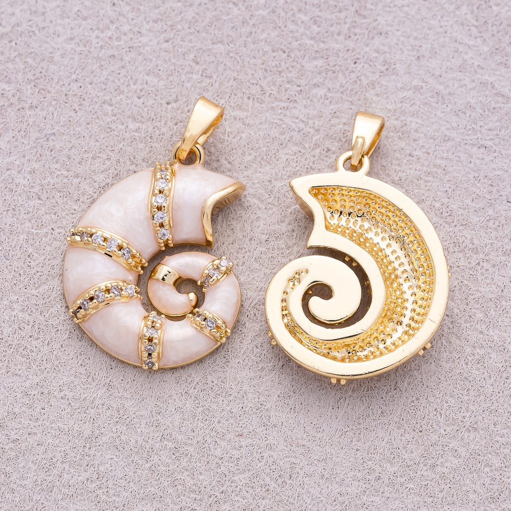 16K Gold Plated Pink Mother of Pearl Conch Shell Ocean Pendant - Sold Each