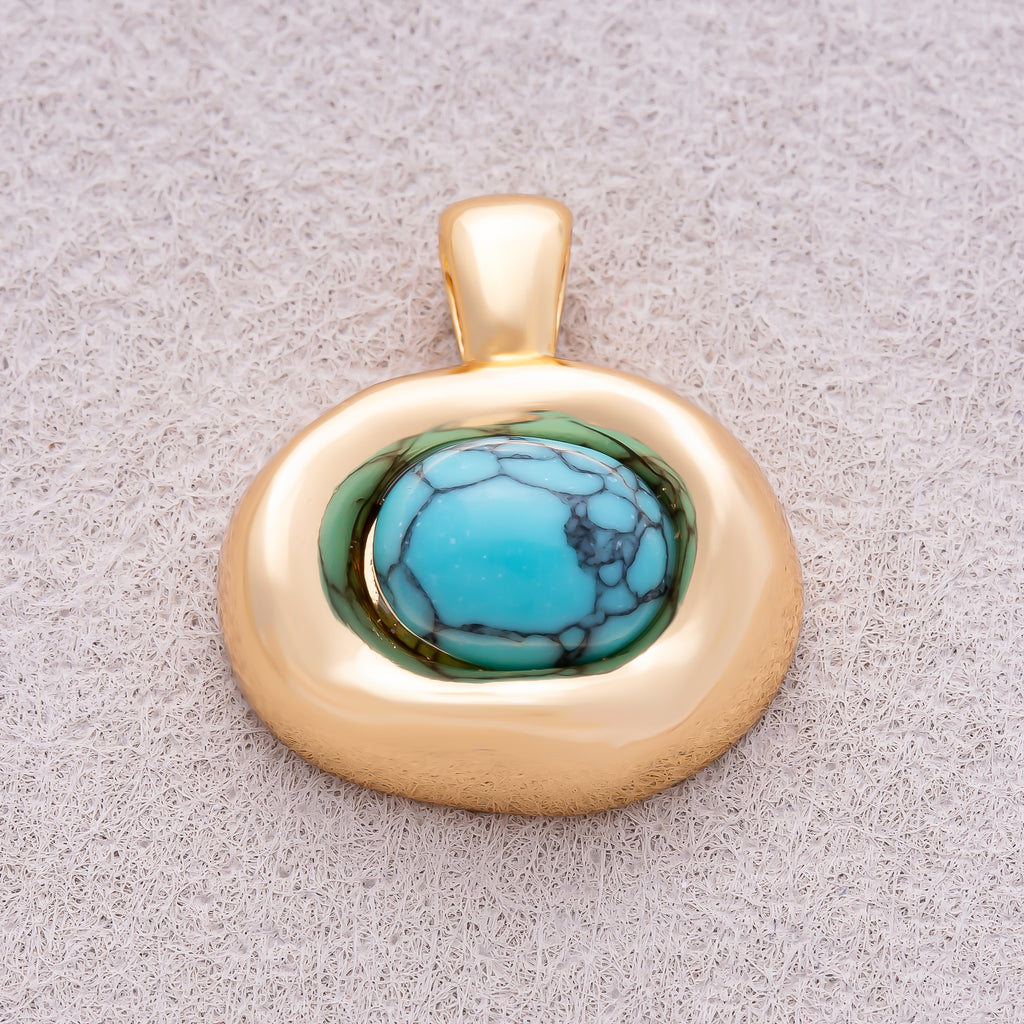 16K Gold Plated Turquoise Natural Gemstone Irregular Oval Charm - Sold Each