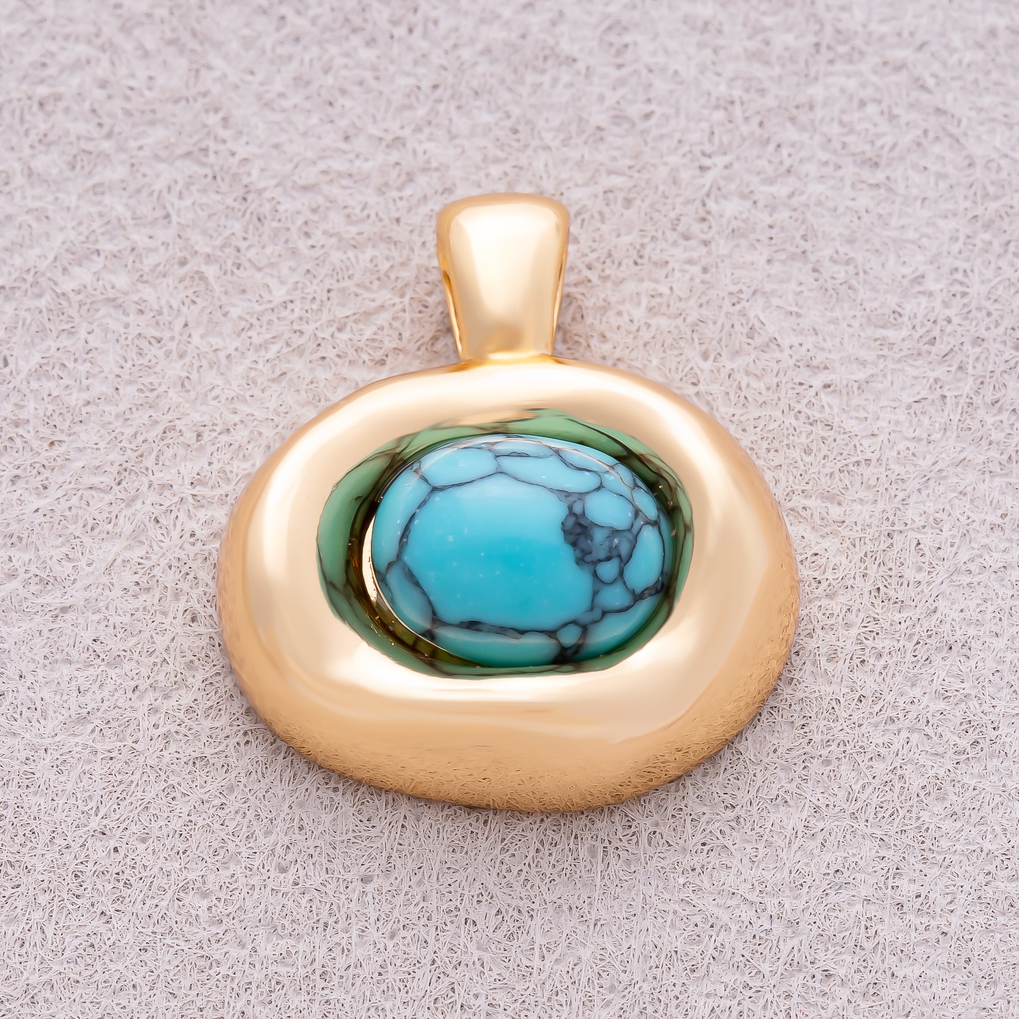 16K Gold Plated Turquoise Natural Gemstone Irregular Oval Charm - Sold Each