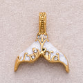 Gold PVD Stainless Steel Clear CZ Blue and White Mother of Pearl Mermaid Tail Fish Charm