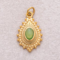 Gold PVD Stainless Steel Sapphire & Olive Oval Vintage Teardrop Sunrays Natural Gemstone Charm