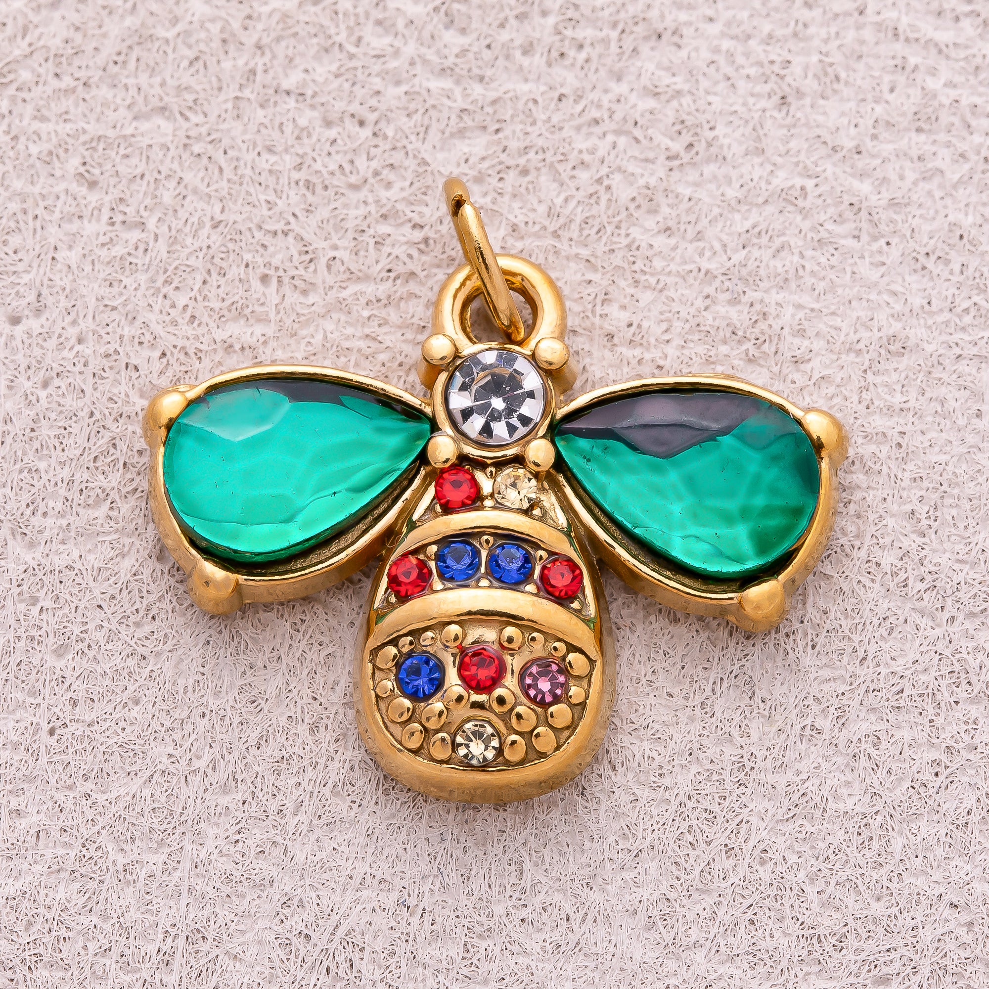 Gold PVD Stainless Steel Emerald CZ Bumble Bee Insect Charm