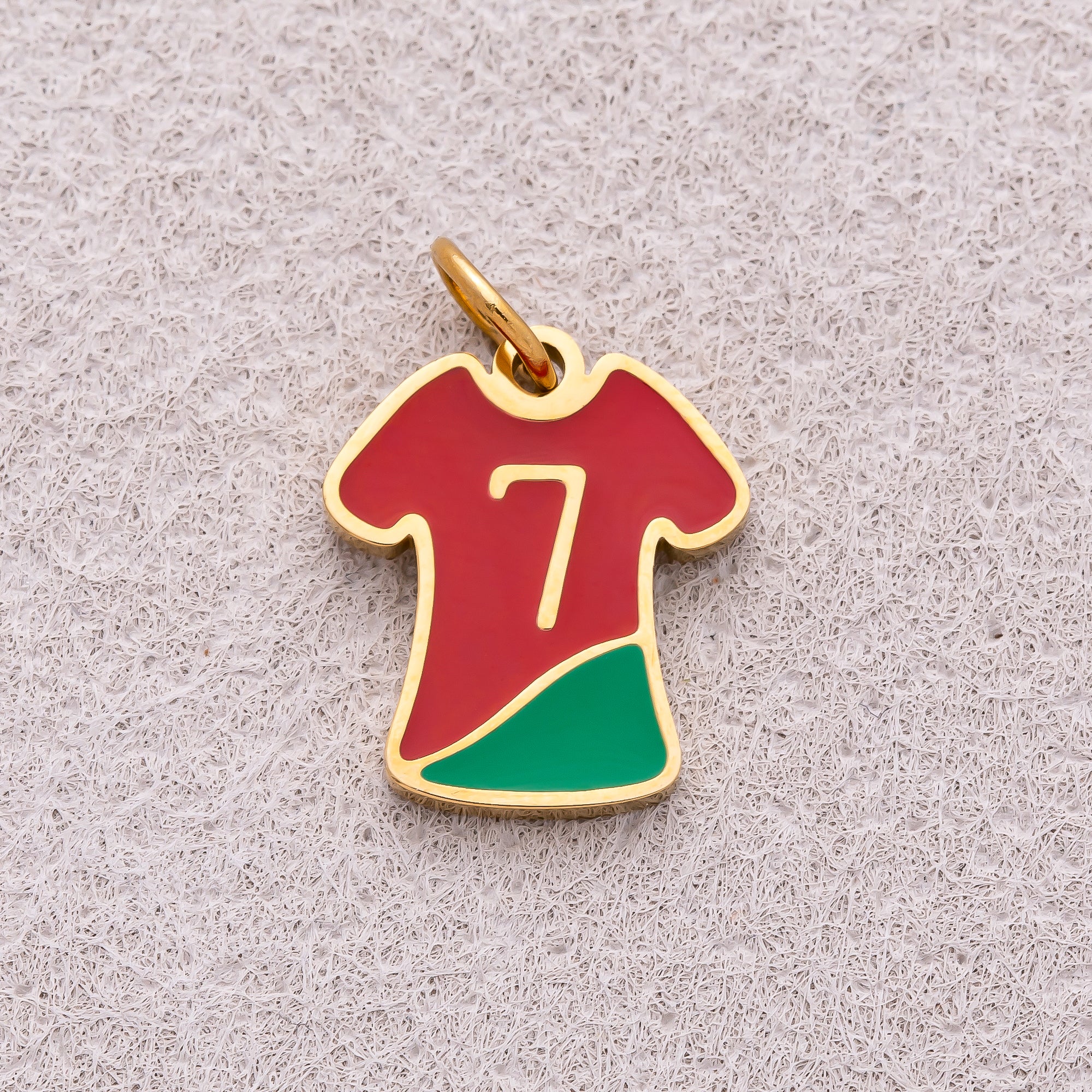 Gold PVD Stainless Steel Red Enamel Soccer Jersey Sport Charm