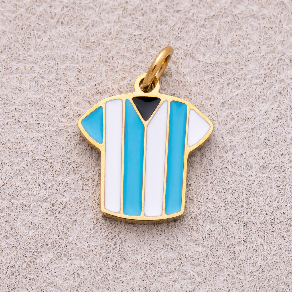 Gold PVD Stainless Steel Blue & White Enamel Soccer Jersey Sport Charm