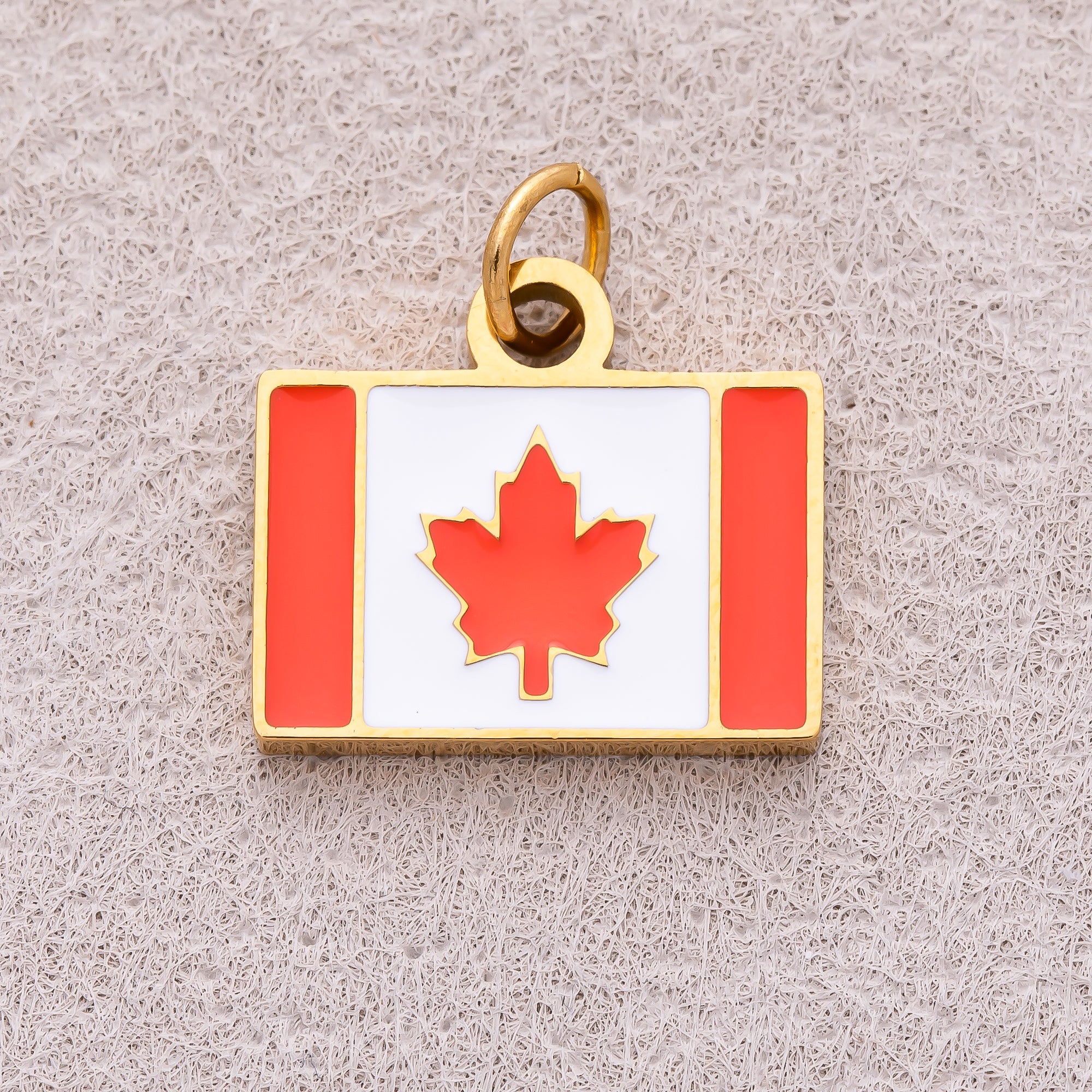 Gold PVD Stainless Steel Red & White Enamel Tag Canada Flag Charm