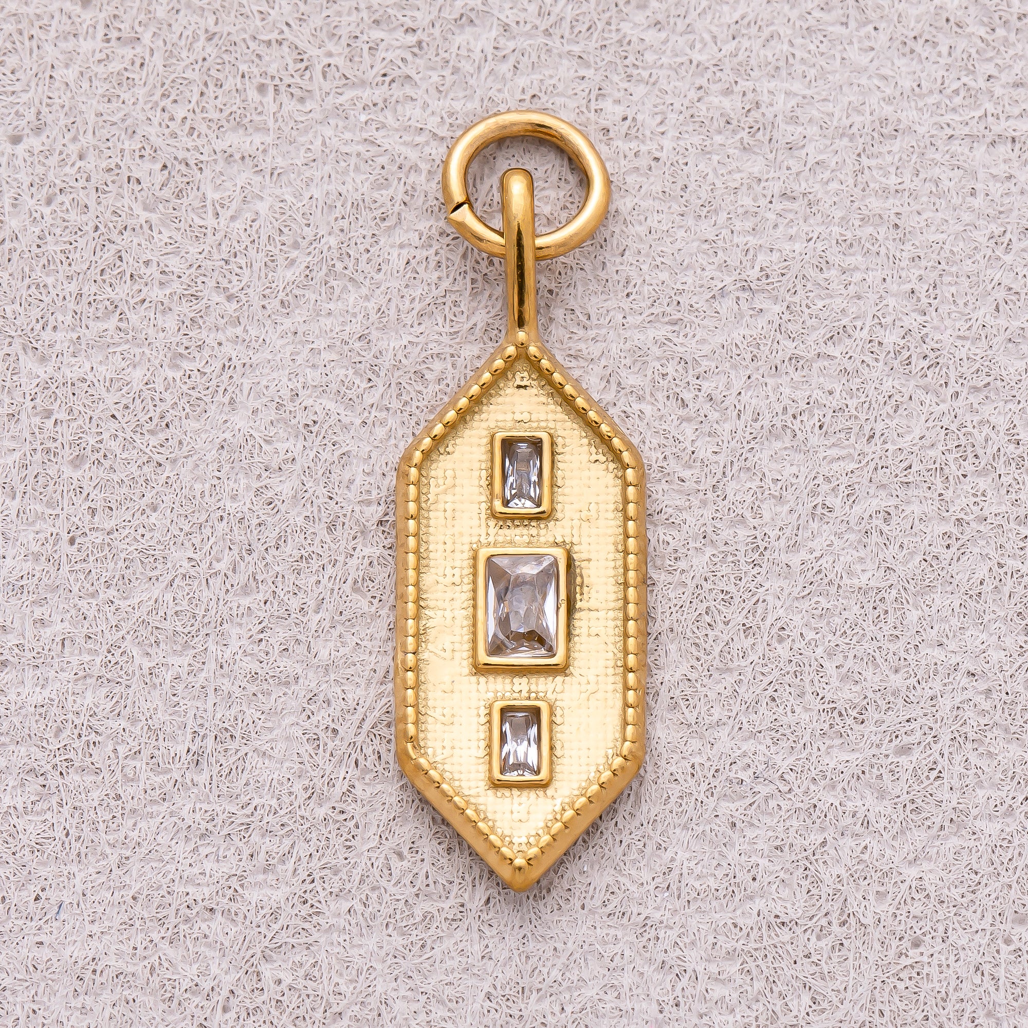 Gold PVD Stainless Steel Triple Baguette Hexagon Textured Pendant