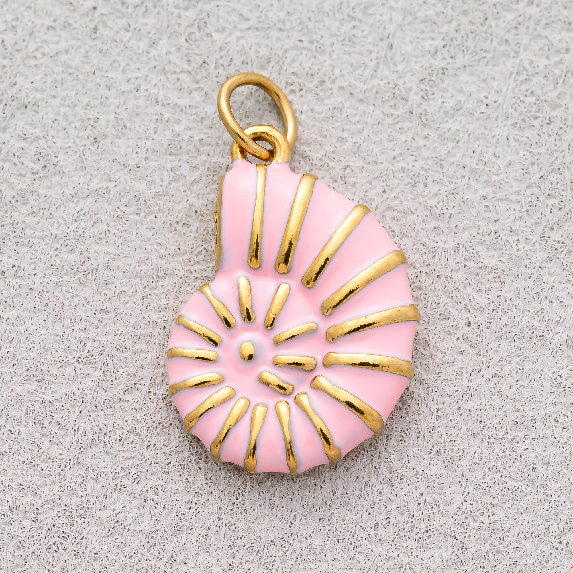 Gold PVD Stainless Steel Pink & Blue Enamel Conch Sea Shell Pendant