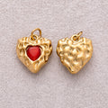 Gold PVD Stainless Steel Red Garnet Natural Gemstone Vintage Heart Charm