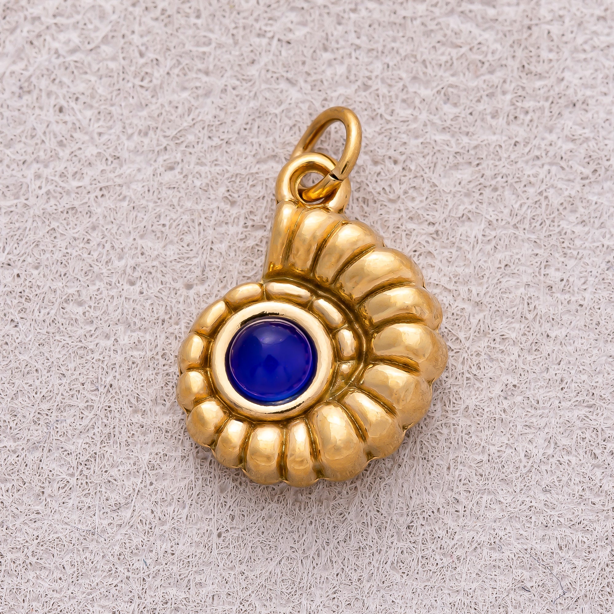 Gold PVD Stainless Steel Sapphire & Olive Natural Gemstone Ocean Conch Shell Charm