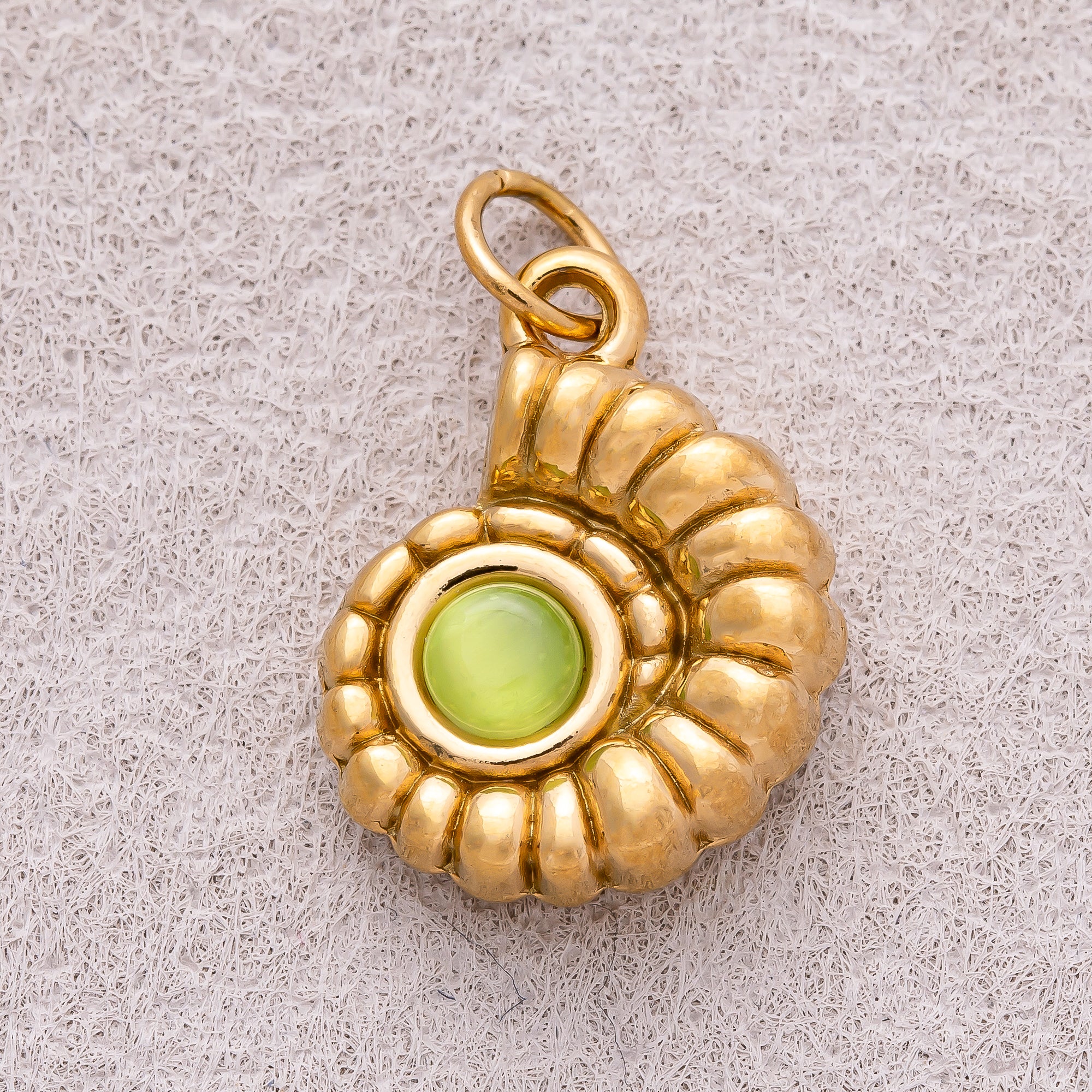Gold PVD Stainless Steel Sapphire & Olive Natural Gemstone Ocean Conch Shell Charm
