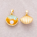 16K Gold Plated Shell Pearl Blue Open Clamshell Pendant - Sold Each