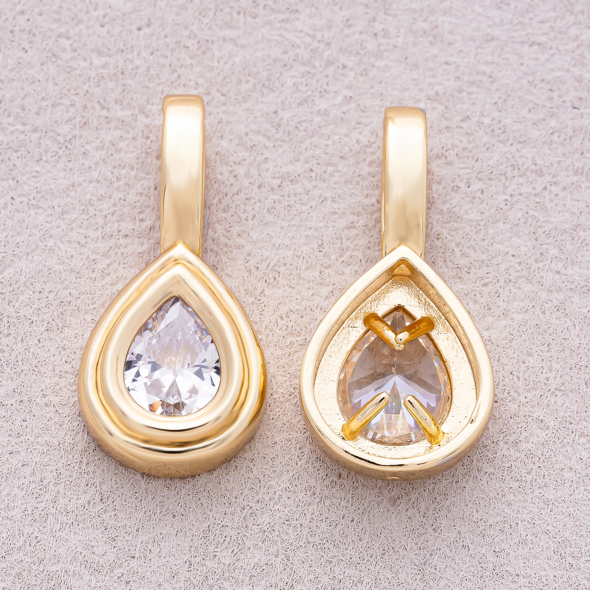 16K Gold Plated Clear CZ Teardrop Solitaire Bezel Pendant - Sold Each