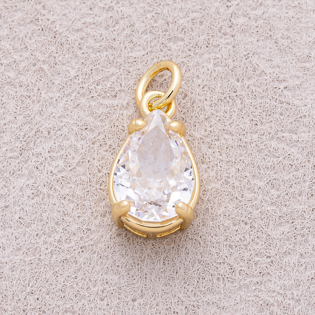 16K Gold Plated Clear CZ Teardrop Charm - Sold Each