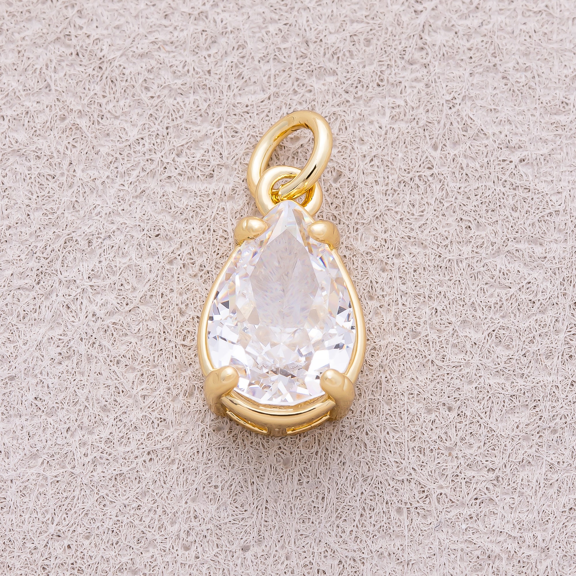 16K Gold Plated Clear CZ Teardrop Charm - Sold Each