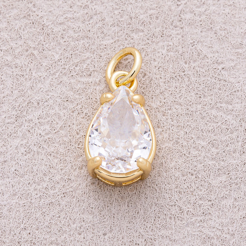 16K Gold Plated Clear CZ Teardrop Charm - Sold Each