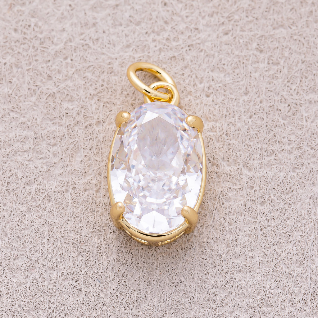 16K Gold Plated Clear CZ Oval Charm - Sold Each