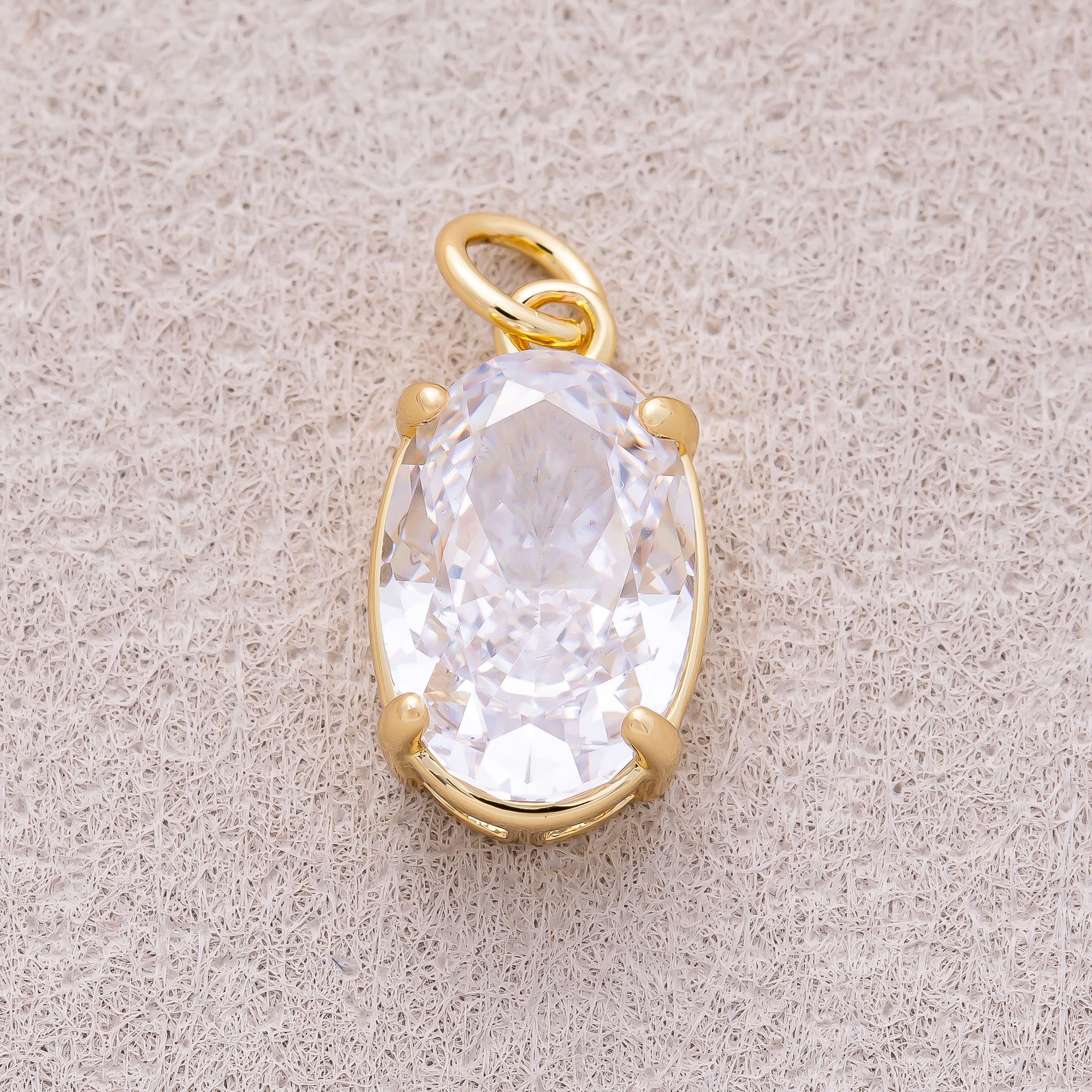 16K Gold Plated Clear CZ Oval Charm - Sold Each
