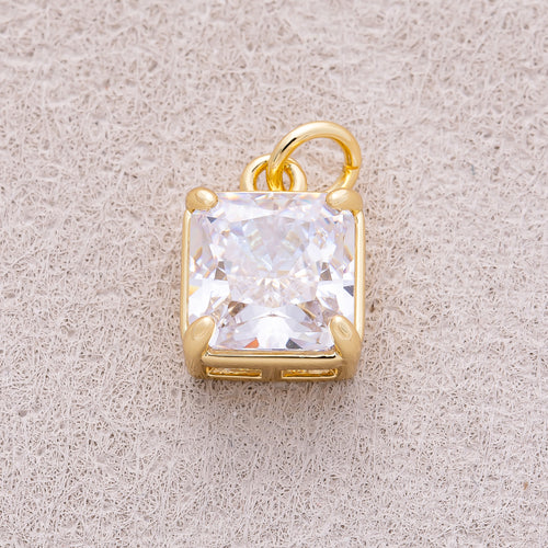 16K Gold Plated Clear CZ Square Charm - Sold Each