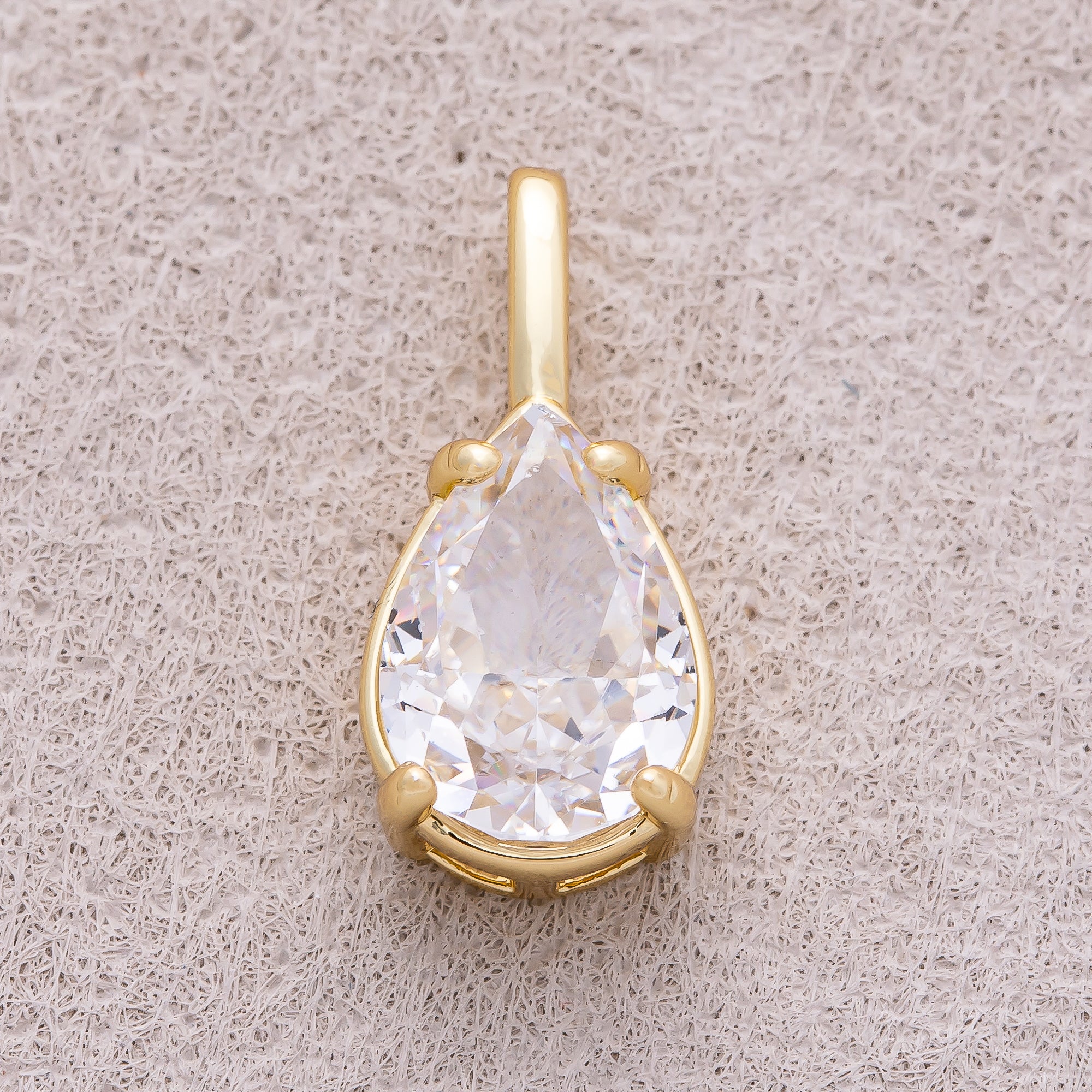 16K Gold Plated Clear CZ Teardrop Pendant - Sold Each