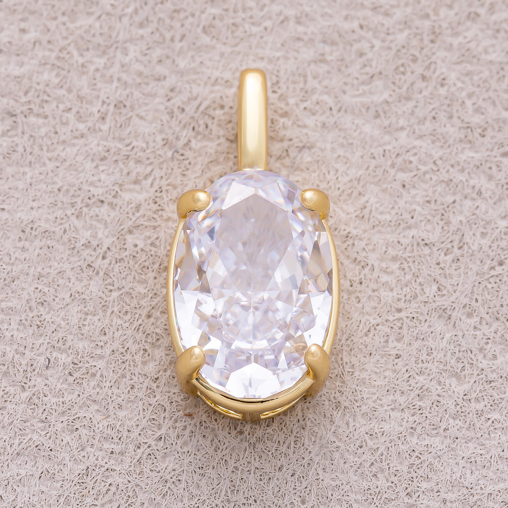 16K Gold Plated Clear CZ Oval Pendant - Sold Each