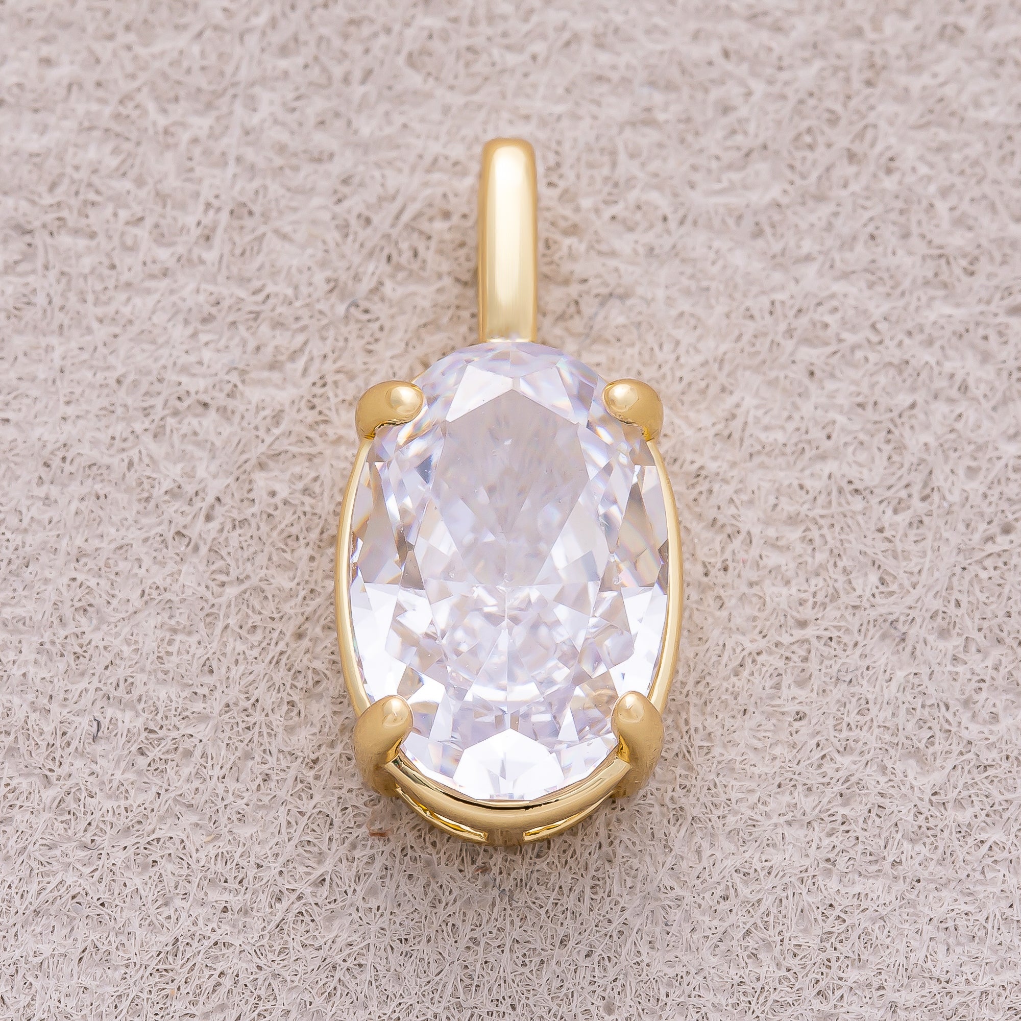 16K Gold Plated Clear CZ Oval Pendant - Sold Each