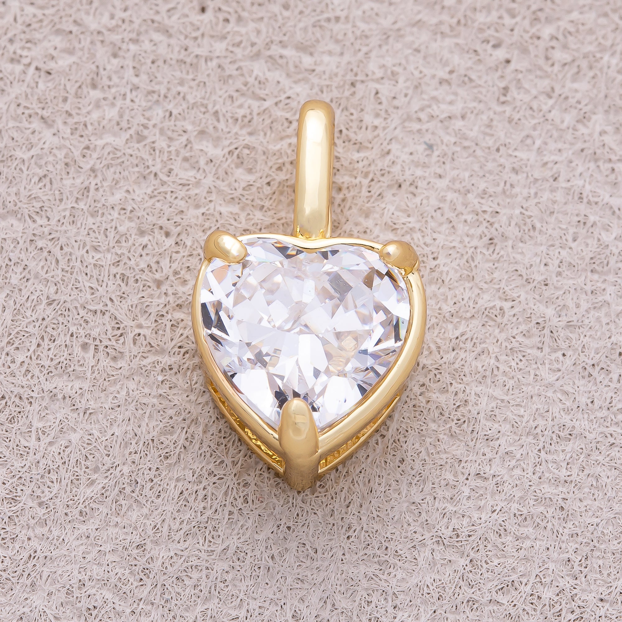 16K Gold Plated Clear CZ Love Heart Pendant - Sold Each