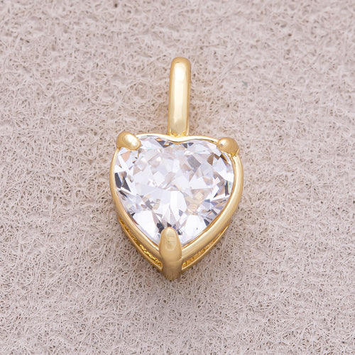 16K Gold Plated Clear CZ Love Heart Pendant - Sold Each