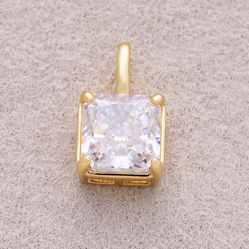 16K Gold Plated Clear CZ Square Pendant - Sold Each