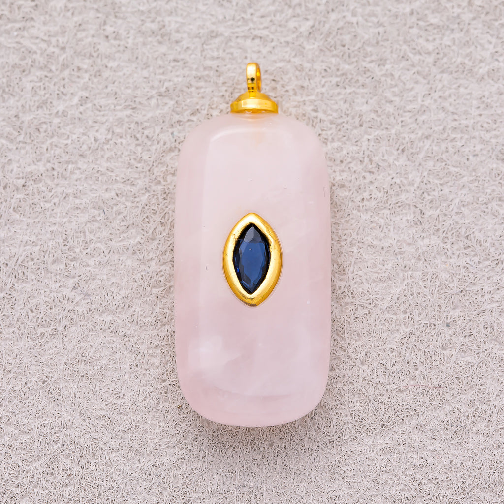 18K Gold Plated Multicolor Bezel set Natural Gemstone Rectangular Pendant - Sold Each