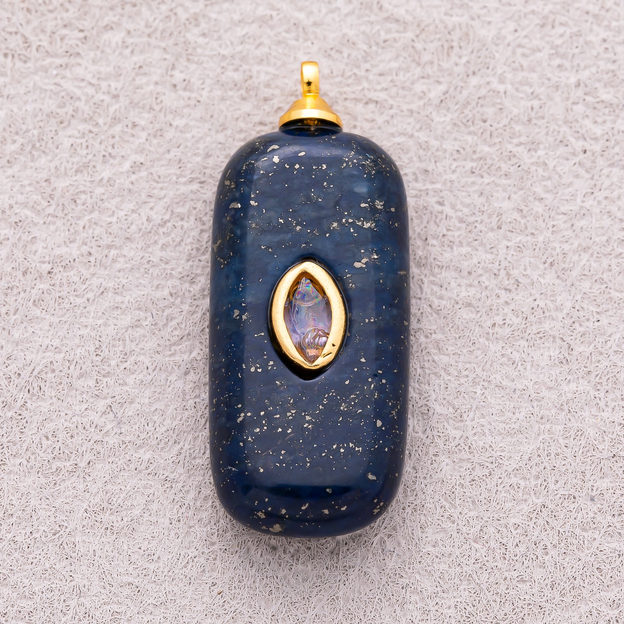 18K Gold Plated Multicolor Bezel set Natural Gemstone Rectangular Pendant - Sold Each