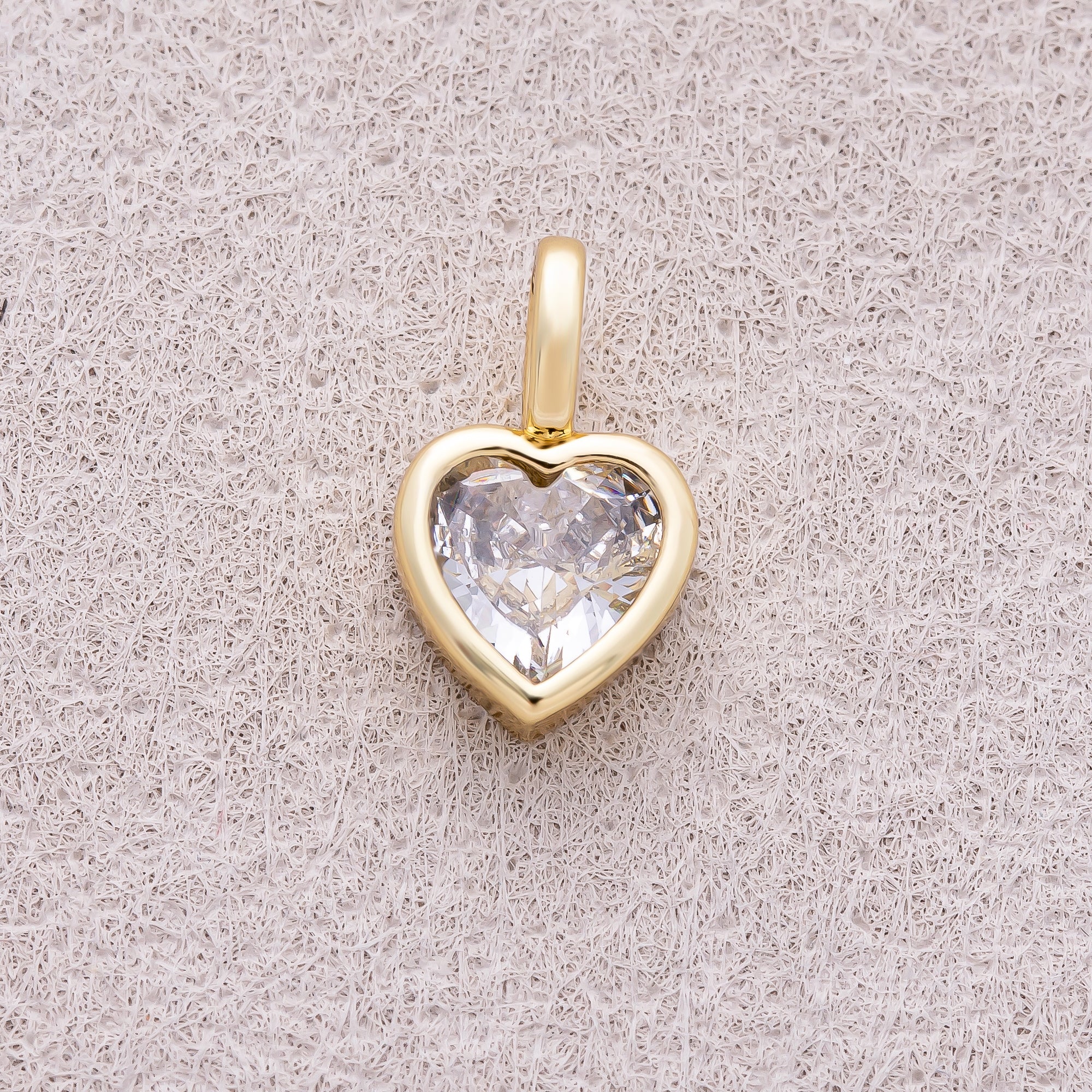 16K Gold Plated Bezel Set CZ Heart Shaped Pendant - Sold Each