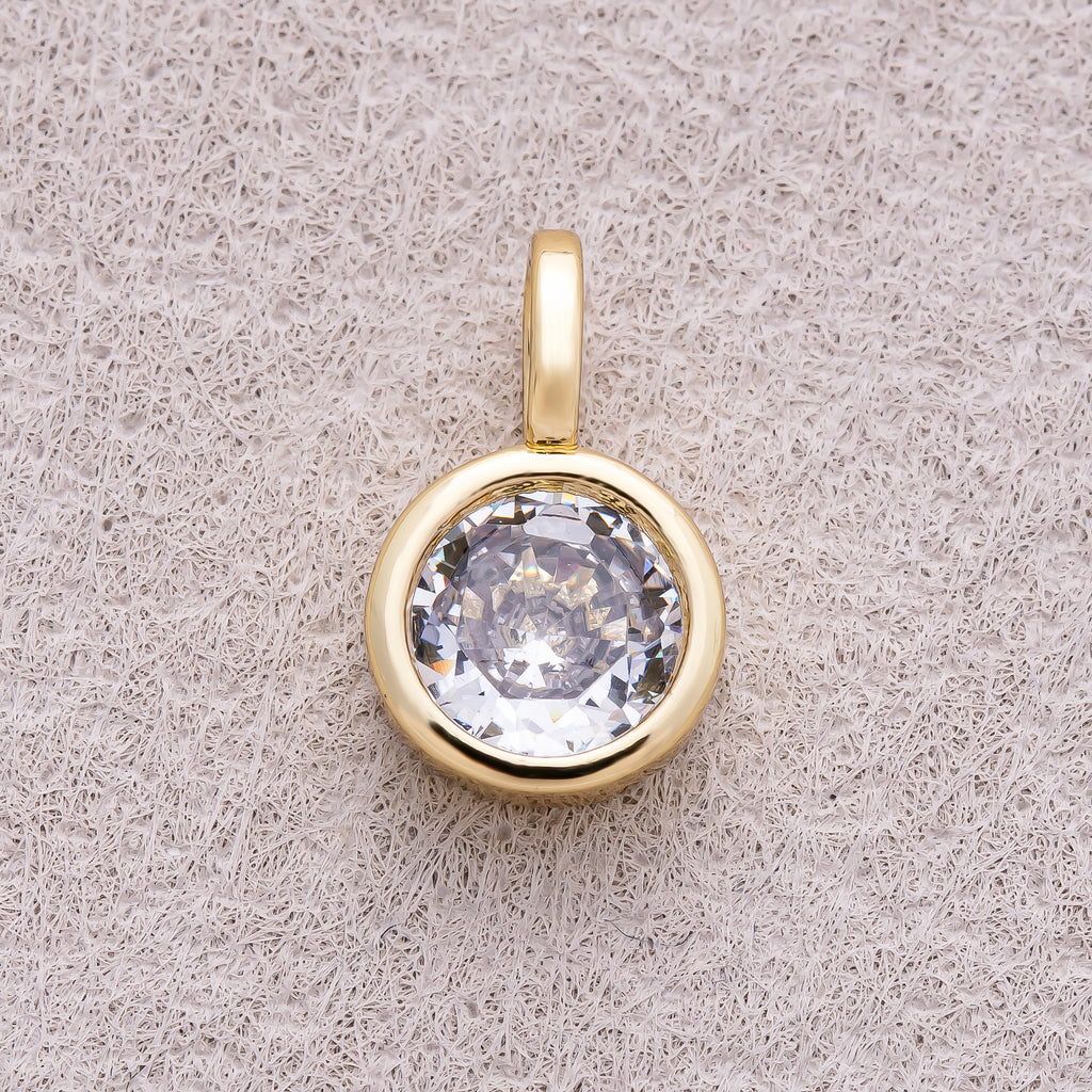 16K Gold Plated Bezel Set CZ Round Solitaire Pendant - Sold Each