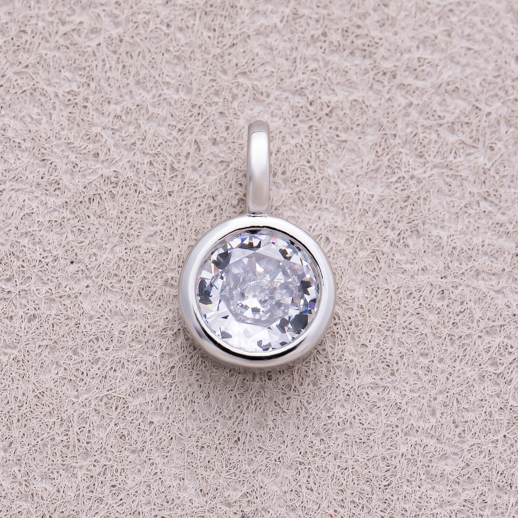 16K Gold Plated Bezel Set CZ Round Solitaire Pendant - Sold Each
