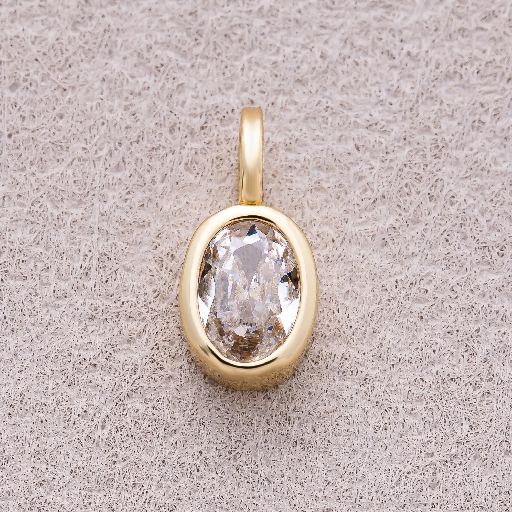 16K Gold Plated Bezel Set CZ Oval Pendant - Sold Each