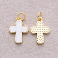 16K Gold Plated Bezel Set Acrylic Religious Cross Charm - Sold Each