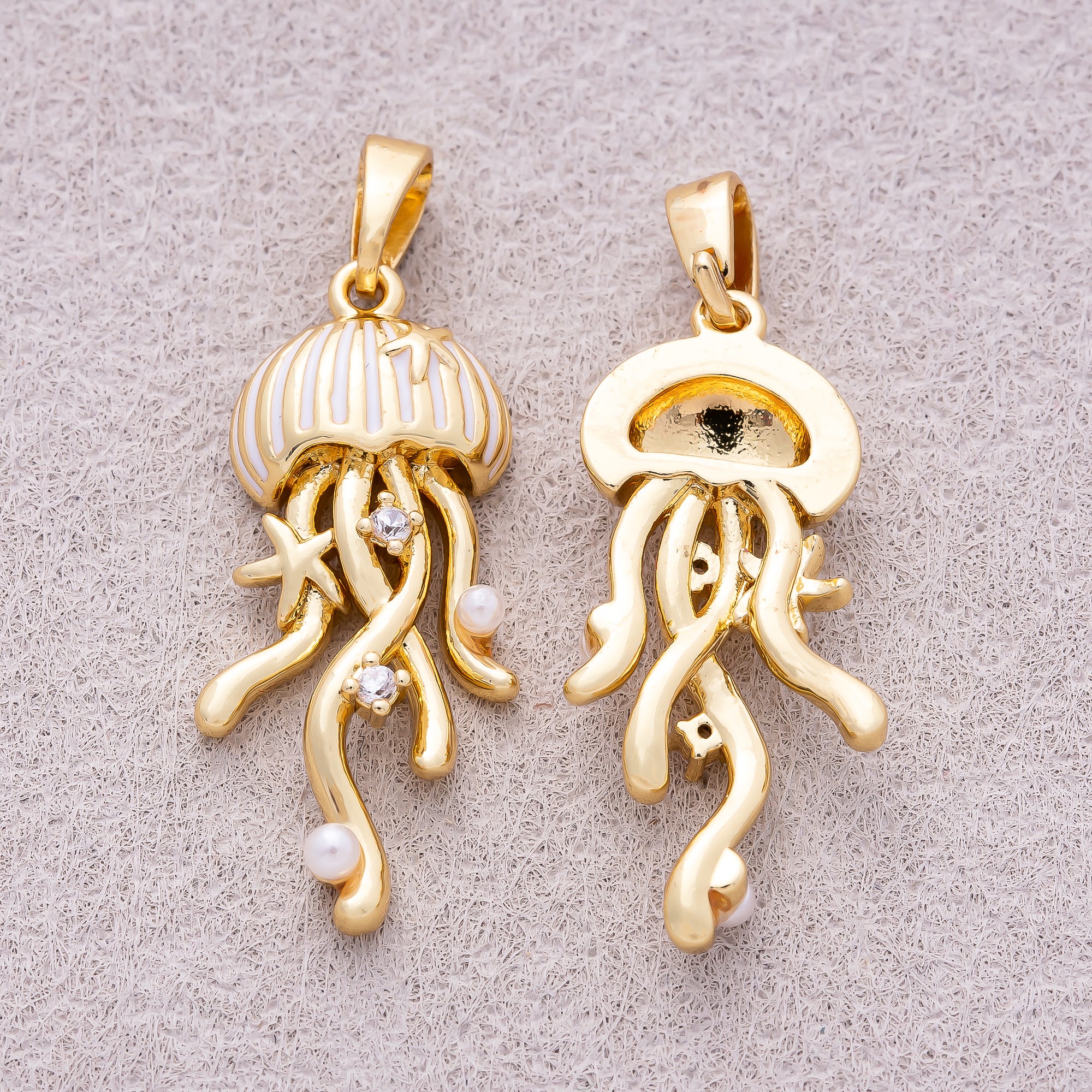 16K Gold Plated Clear CZ Celestial Jelly Fish Ocean Charm - Sold Each