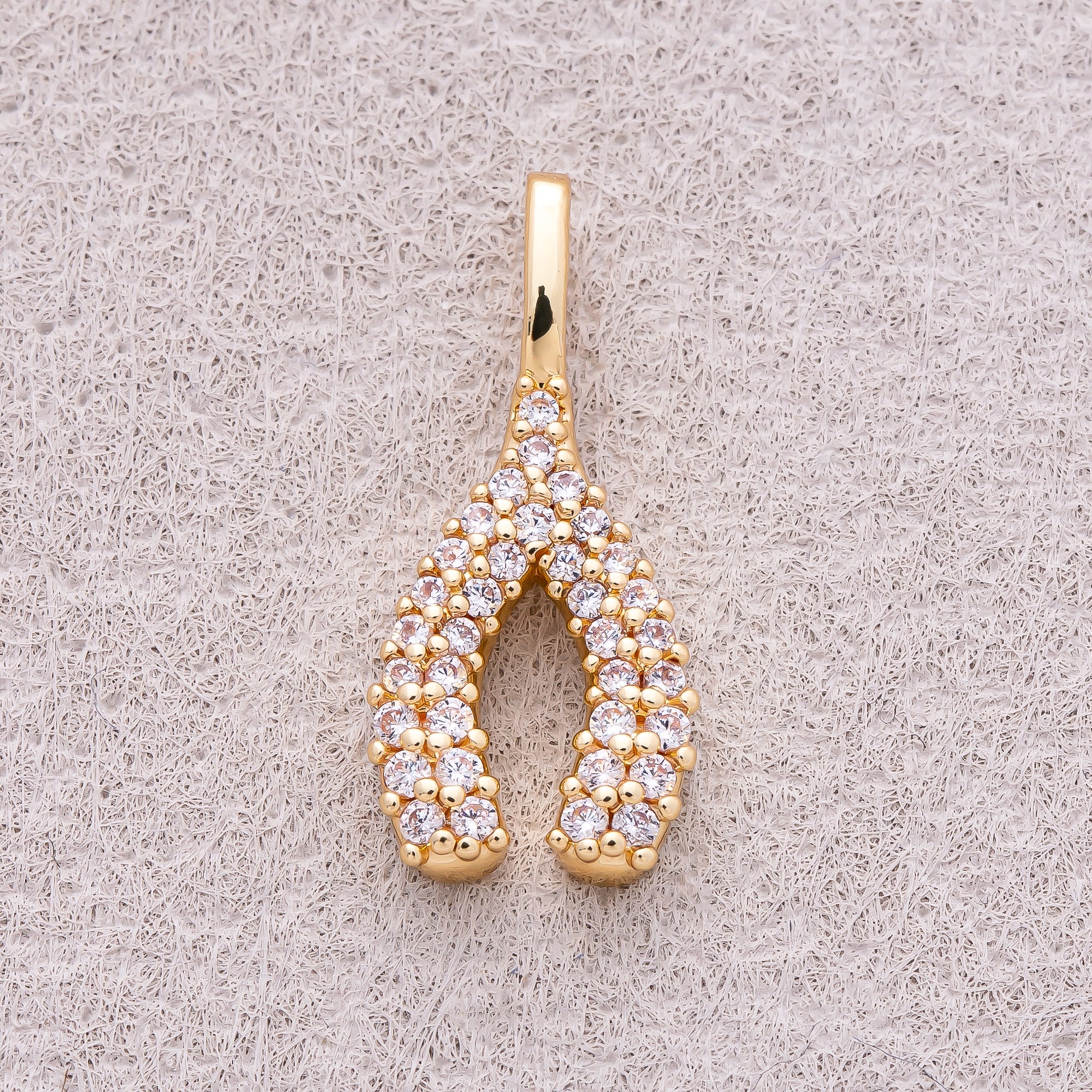 16K Gold Plated Clear Micro Paved CZ Wishbone Lucky Mini Pendant - Sold Each