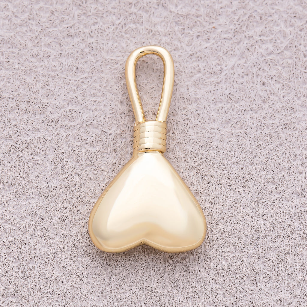 16K Gold Plated Wrapped Wire Bail Accord Puffy Heart Charm - Sold Each