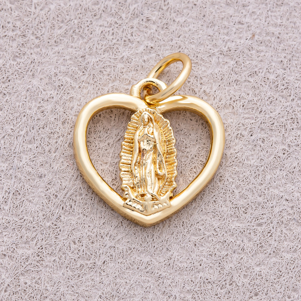 16K Gold Plated Religious Symbol Open Love Heart Charm - Sold Each