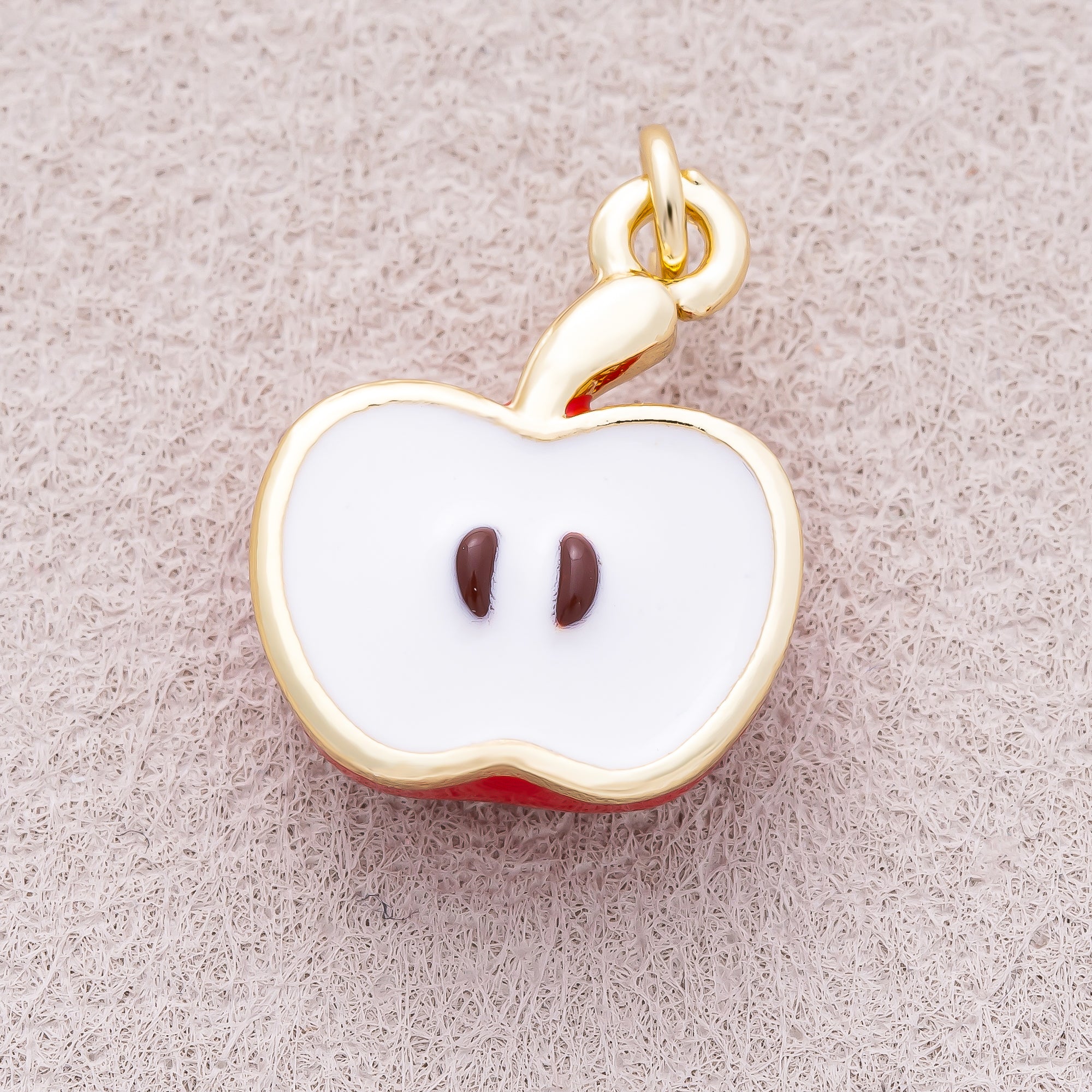 16K Gold Plated Red Enamel Half Slice Apple Fruit Charm - Sold Each