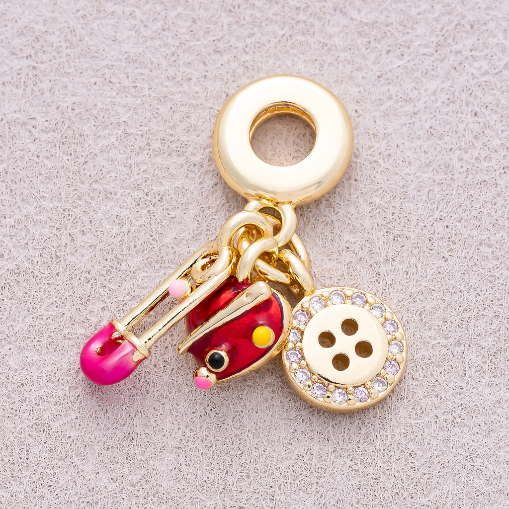 16K Gold Plated Multi-Dangle Sewing Kit Theme Pendant - Sold Each