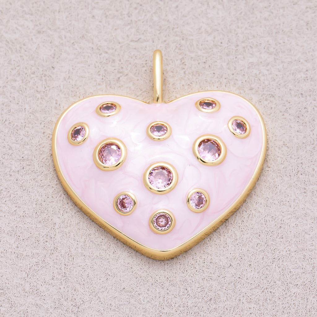 16K Gold Plated Pink CZ Mother of Pearl Chubby Love Heart Pendant - Sold Each