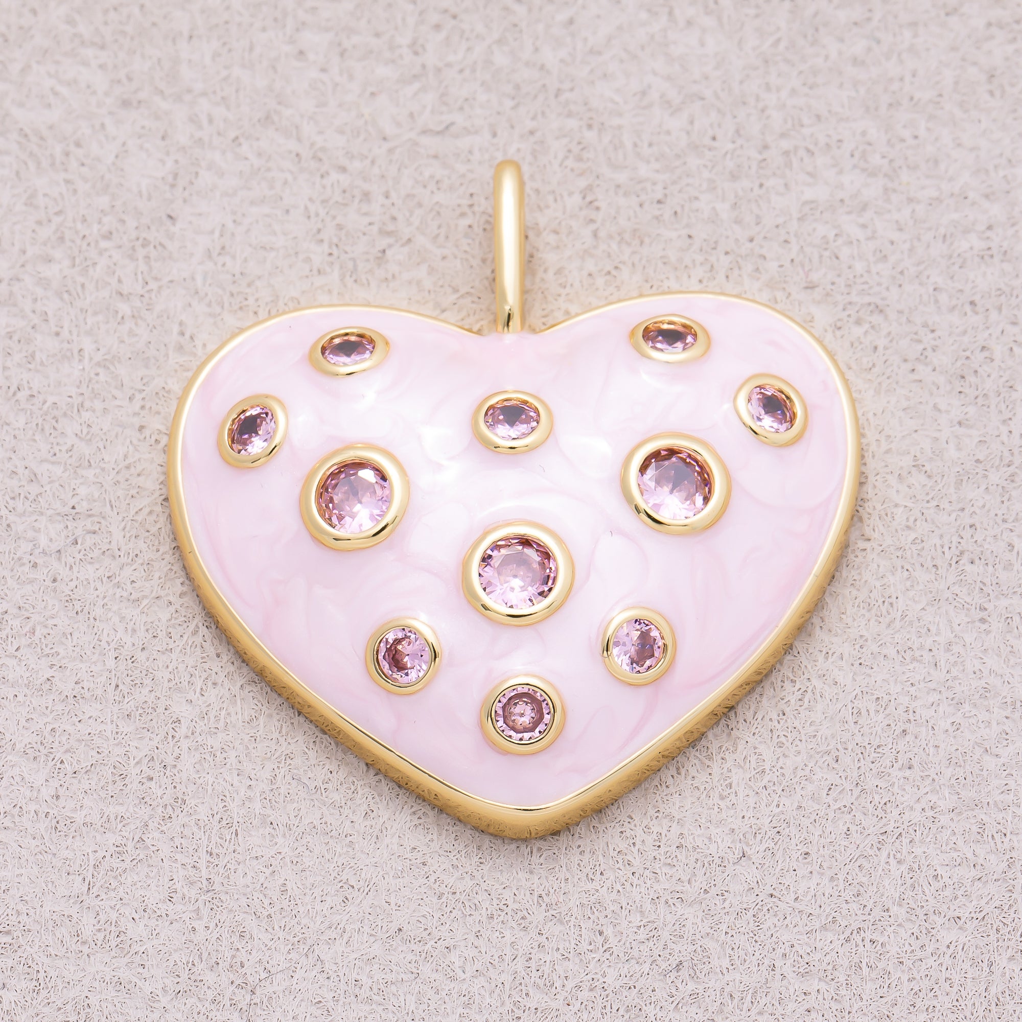 16K Gold Plated Pink CZ Mother of Pearl Chubby Love Heart Pendant - Sold Each