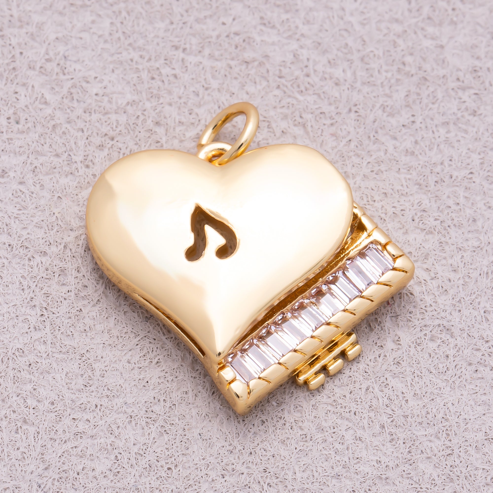 16K Gold Plated Baguette CZ Heart Piano Musical Instrument Charm - Sold Each