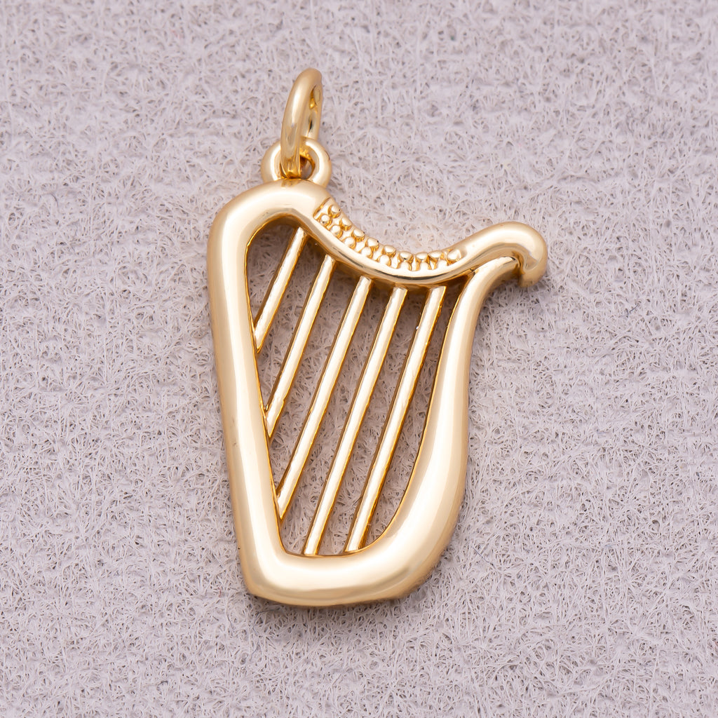 16K Gold Plated Plain Harp Musical Instrument Charm - Sold Each