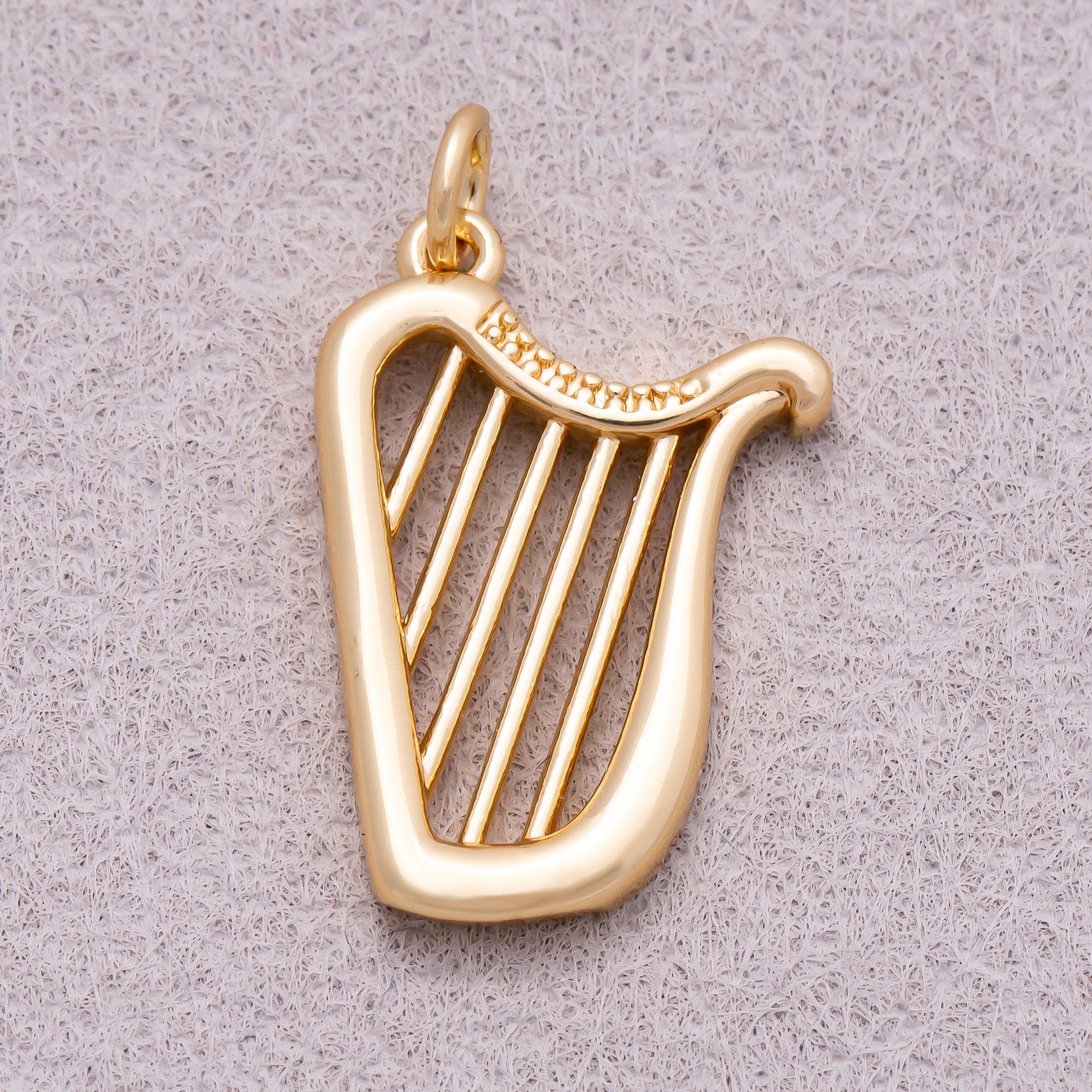 16K Gold Plated Plain Harp Musical Instrument Charm - Sold Each