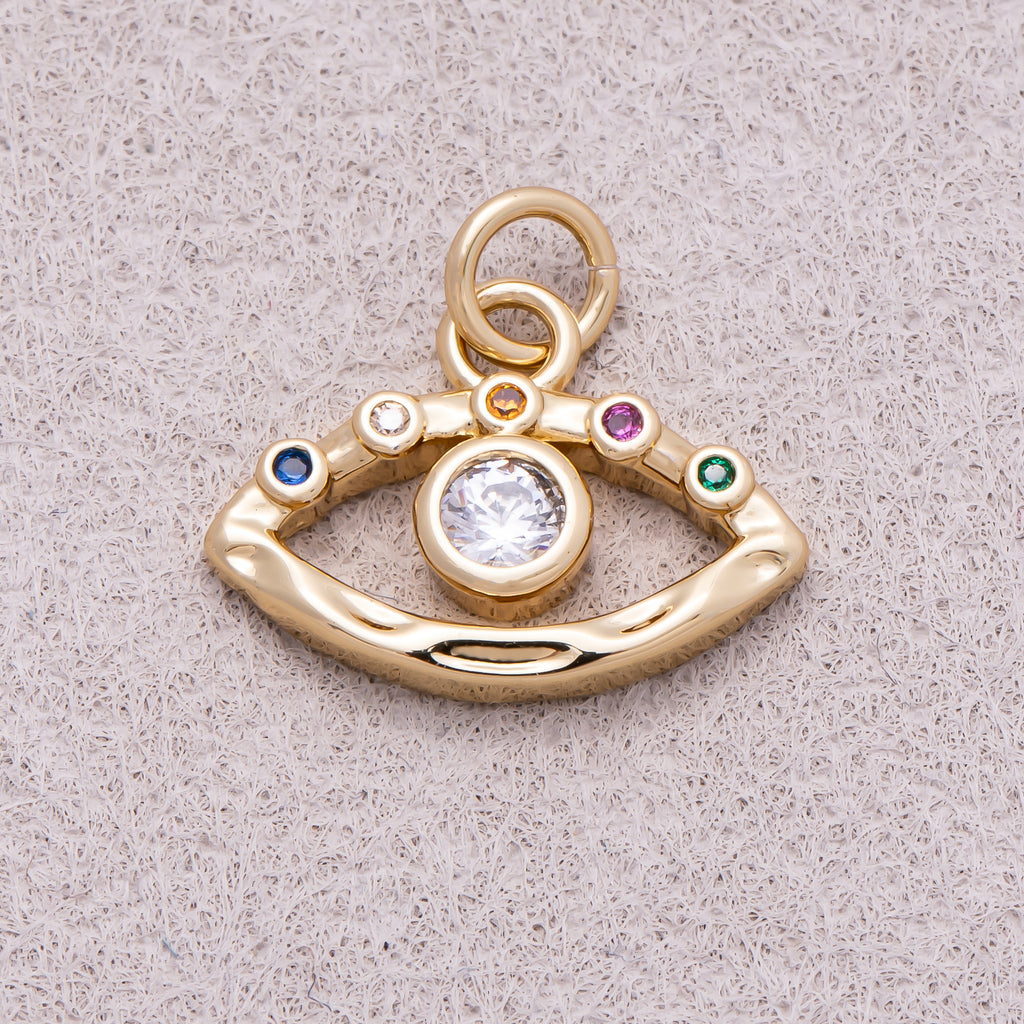 16K Gold Plated Colorful CZ Open Evil Eye Religious Charm - Sold Each
