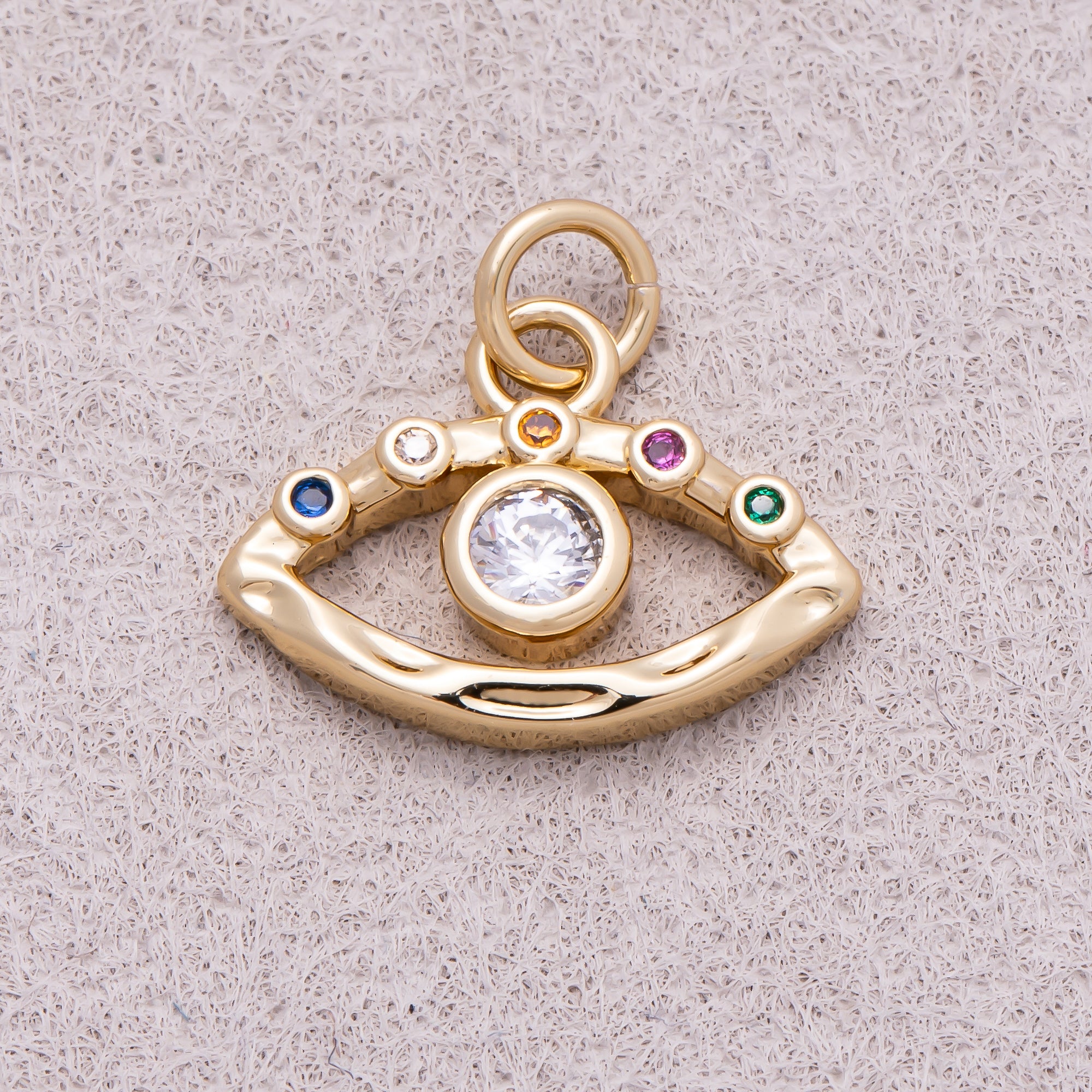 16K Gold Plated Colorful CZ Open Evil Eye Religious Charm - Sold Each