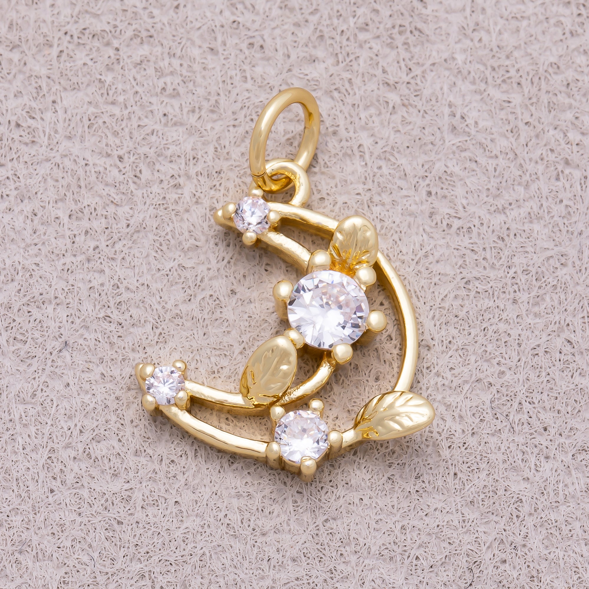 16K Gold Plated Clear CZ Celestial Open Crescent Moon Charm - Sold Each